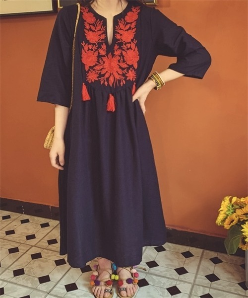 「FREE STYLISTS」 7分袖ワンピース FREE アイボリー レディース_画像5