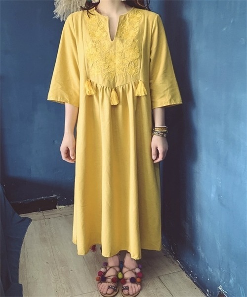 「FREE STYLISTS」 7分袖ワンピース FREE アイボリー レディース_画像6