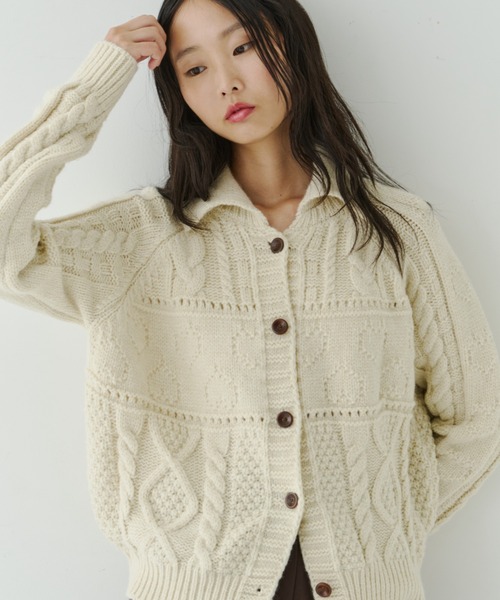 NUJOH ニット セーター Chunky Cable Knit Short Cardigan / チャン