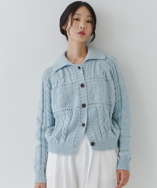 NUJOH ニット セーター Chunky Cable Knit Short Cardigan / チャン