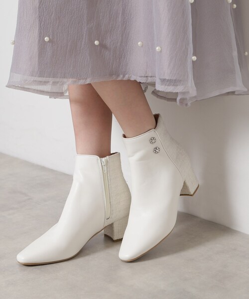 ESPERANZA（エスペランサ） ブーツ ビジュー付きツイードショート