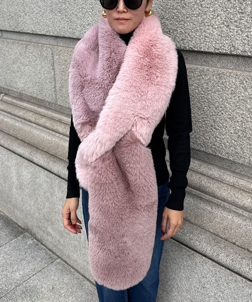 マフラー ストール エコファーカラーブロックマフラー レディース