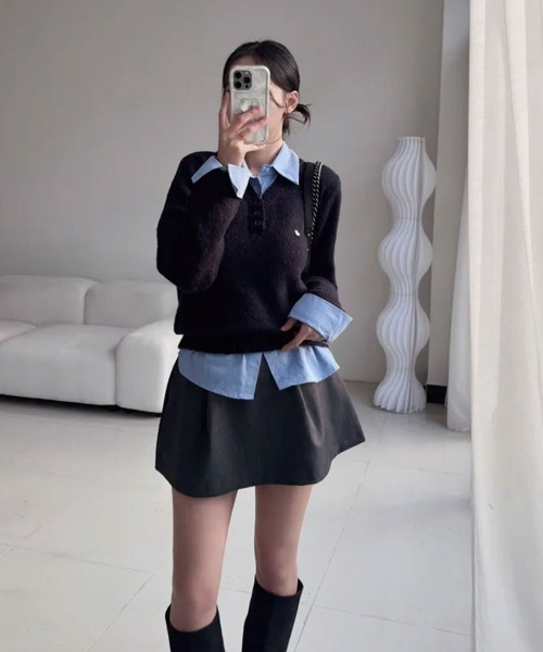 ニット セーター ポロ襟 シャツドッキング ニットプルオーバー