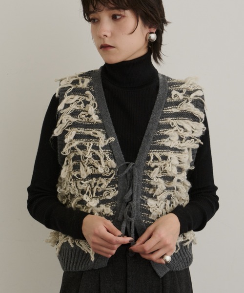 DFFUR. ベスト ジレ ウール混ループニットベスト レディース