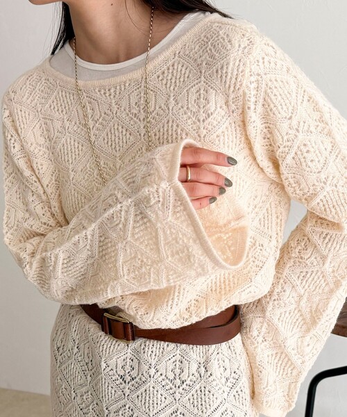 fredy emue（フレディエミュ） ワンピース モヘヤ混透かし柄ベル