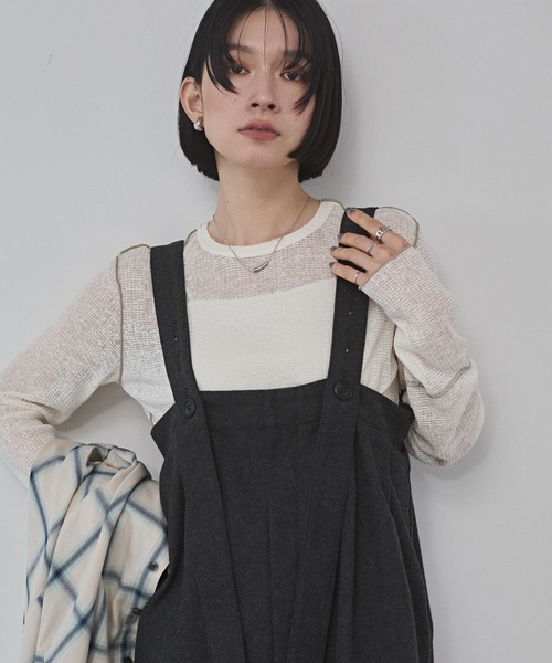 M*m様 ENFOLD グレー サロペット オーバーオールウール混紡 エンフォルド サロペット LONG-STRAP OVERALLS グレー 36｜Yahoo