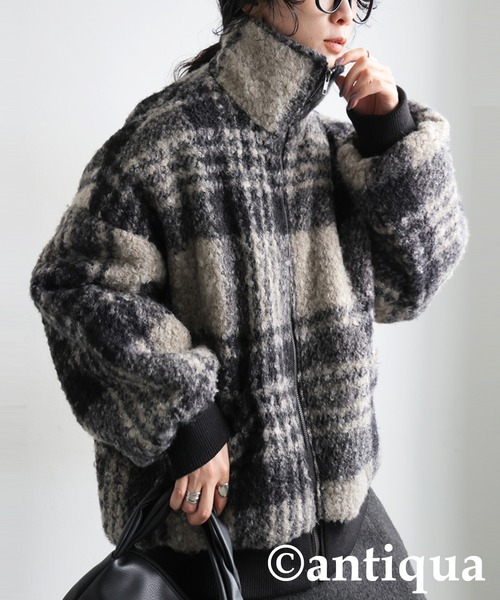 新品未使用⭐︎アンティカ チェック柄 ロングダブルボアコート antiqua（アンティカ） コート アウター チェック柄ボアジャケット
