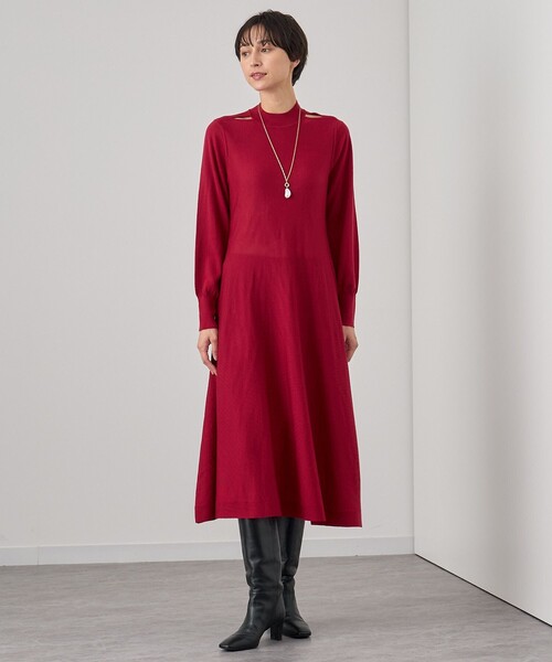 【中古】未使用品 アナイ ANAYI 24SS フレアワンピース ミモレ ロング ノースリーブ クルーネック 無地 36 黒 ANAYI（アナイ） ニットワンピース 38 レッド レディース : ZOZOTOWN