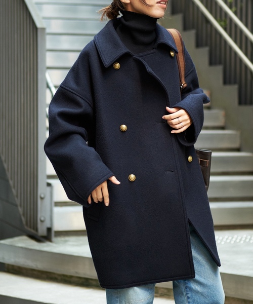 美品　FRAMeWORK　ロングPコート　ネイビー　38 フレームワーク FRAMeWORK（フレームワーク） ピーコート 38 ネイビー レディース