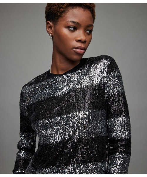 「ALLSAINTS」 長袖カットソー X-SMALL ブラック×シルバー レディース_画像4