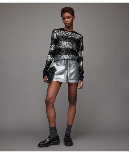 「ALLSAINTS」 長袖カットソー X-SMALL ブラック×シルバー レディース_画像5