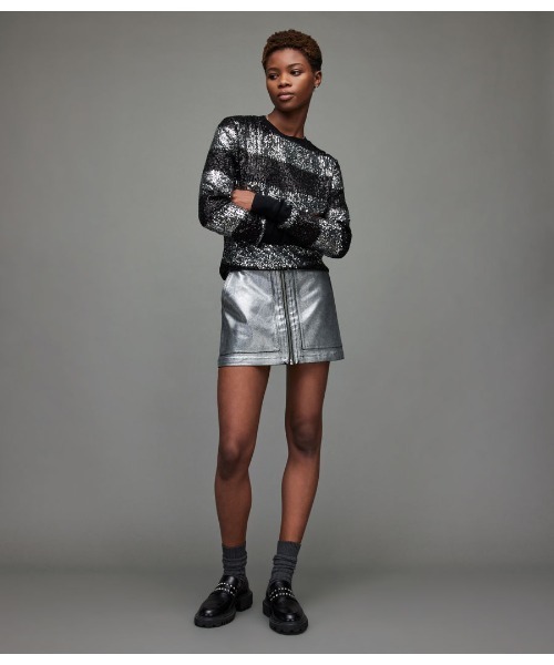 「ALLSAINTS」 長袖カットソー X-SMALL ブラック×シルバー レディース_画像6