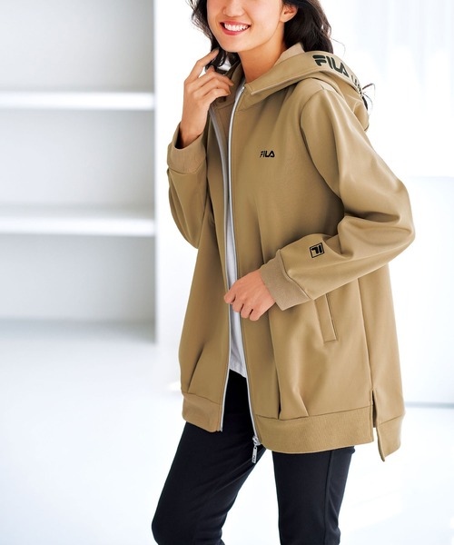 「FILA」 ジップアップパーカー LARGE カーキ レディース_画像4