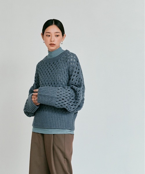 「W:Huku」 長袖ニット FREE チャコール レディース_画像4