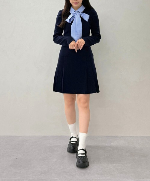 「31 Sons de mode」 ニットワンピース フリ- ネイビー レディース_画像3