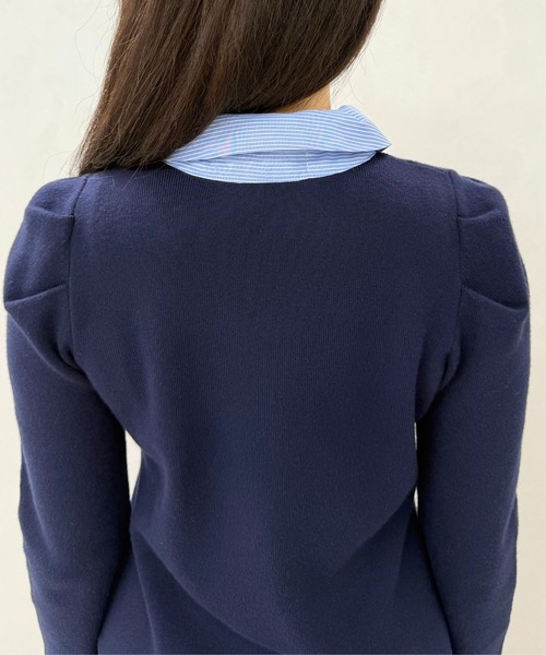 「31 Sons de mode」 ニットワンピース フリ- ネイビー レディース_画像6