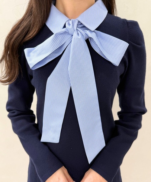 「31 Sons de mode」 ニットワンピース フリ- ネイビー レディース_画像7