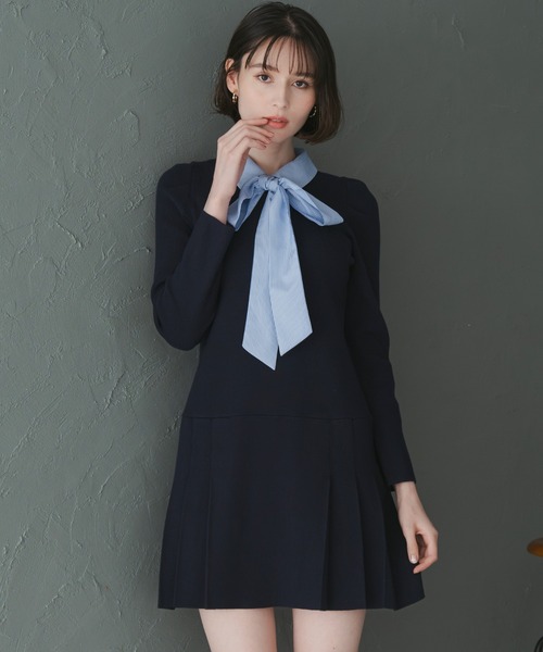 「31 Sons de mode」 ニットワンピース フリ- ネイビー レディース_画像8