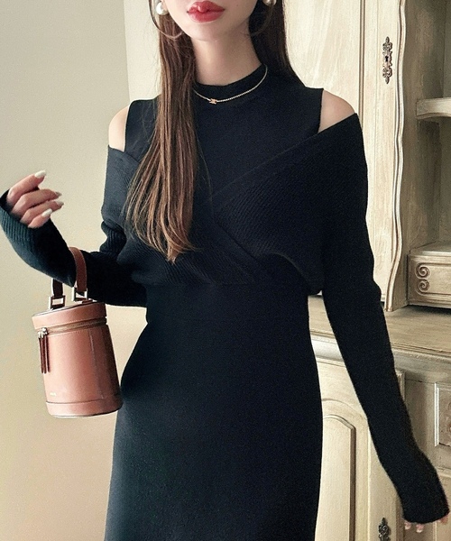 「Meiru」 ニットワンピース MEDIUM チャコール レディース_画像3