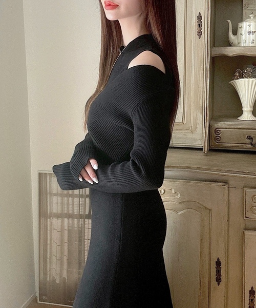 「Meiru」 ニットワンピース MEDIUM チャコール レディース_画像6