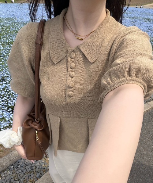 OLUN ニット セーター peplum knit tops/ペプラムニットトップス