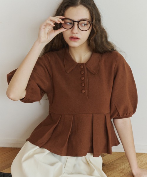 OLUN ニット セーター peplum knit tops/ペプラムニットトップス