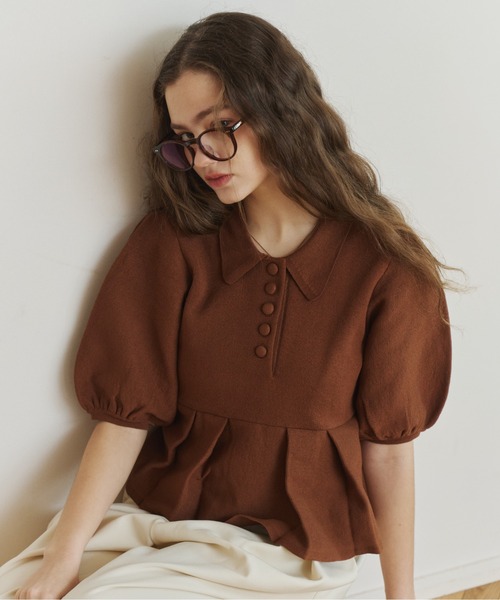 OLUN ニット セーター peplum knit tops/ペプラムニットトップス