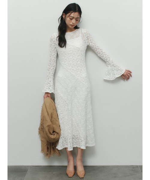 anuans（アニュアンス） ワンピース シュリンクレースパネルワンピース