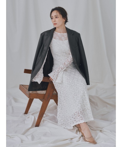 anuans（アニュアンス） ワンピース シュリンクレースパネルワンピース