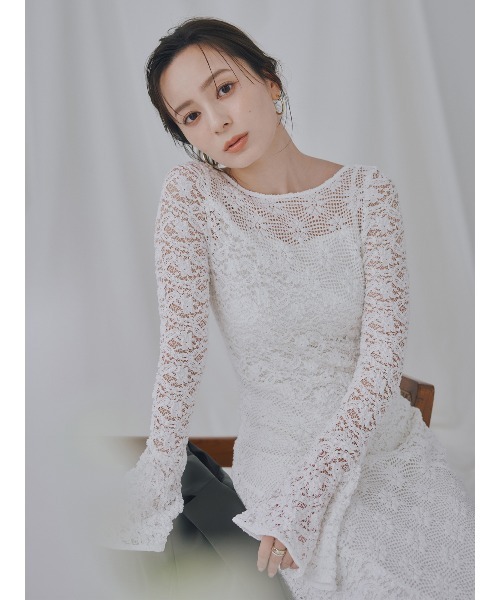 anuans（アニュアンス） ワンピース シュリンクレースパネルワンピース