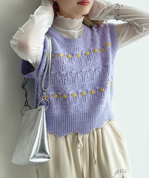 「w closet」 半袖ニット - ホワイト レディース_画像2