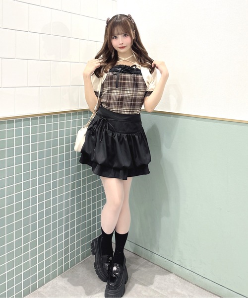 one way（ワンウェイ） tシャツ 半袖 半袖チェック×ボレロ風トップス