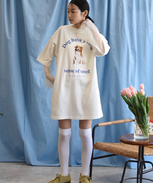 「Alley by w closet」 半袖ワンピース FREE オフホワイト レディース_画像4