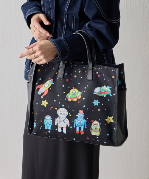 トートバッグ 「A4対応/オリジナルシール付き」sampo×earコラボ/2WAYスクエアトートバッグ レディース