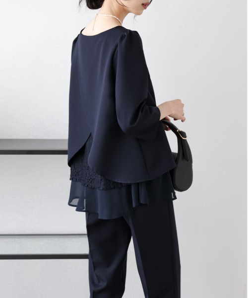 新品未使用品 La-gemme ラジエム セットアップ L ネイビー 2way La-gemme セットアップ シャツ＆ワイドパンツセットアップ