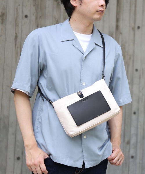 HALEINE キャンバス×ヌメ革 ショルダーバッグ メンズ ショルダーバッグ メンズ 斜め掛け 大人 ブランド かっこいい