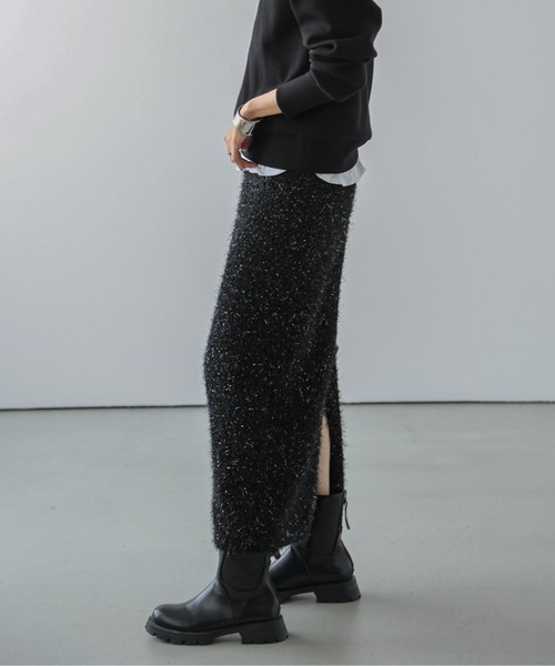 ADORE 未使用 シャギーウールスカート BLACK 38 シャギーチェックミニスカート 249317（スカート）｜Heather