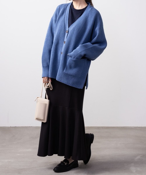 NAVY ニット セーター 洗えるニット スポンディングカラーカーディガン