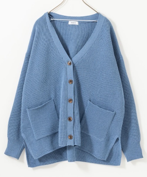 NAVY ニット セーター 洗えるニット スポンディングカラーカーディガン