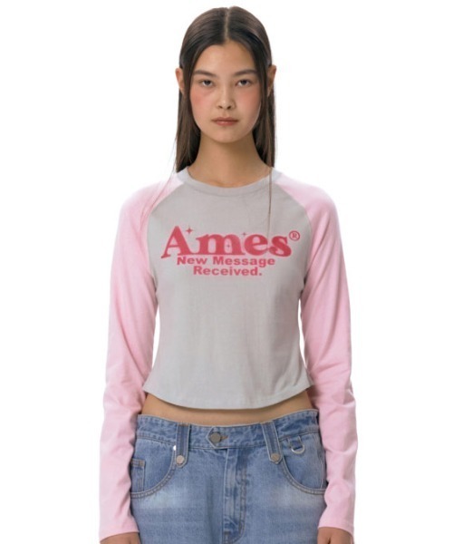 tシャツ A'GEM/9 × .kom 「AMESWORLDWIDE/アメスワールドワイド」 LINETAPE RAGLAN LONGSLEEVE T AMESーWORLDWIDE tシャツ A'GEM/9 × .kom 「AMESWORLDWIDE