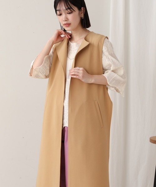 ベスト ジレ BACKベルトボタン付きシンプルジレ レディース