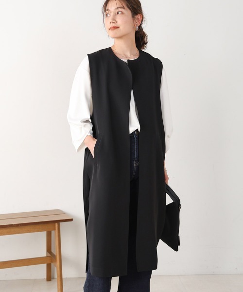 24,200円　サンフェルメール　フード付き ベスト ジレ ブラック ベージュ Bou Jeloud（ブージュルード） ベスト ジレ BACKベルトボタン付き