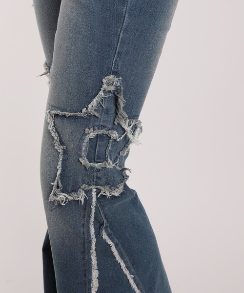 chlo様2点デニム ジーンズ デニム デニムパンツ 「HOOK」for girls 星パッチ