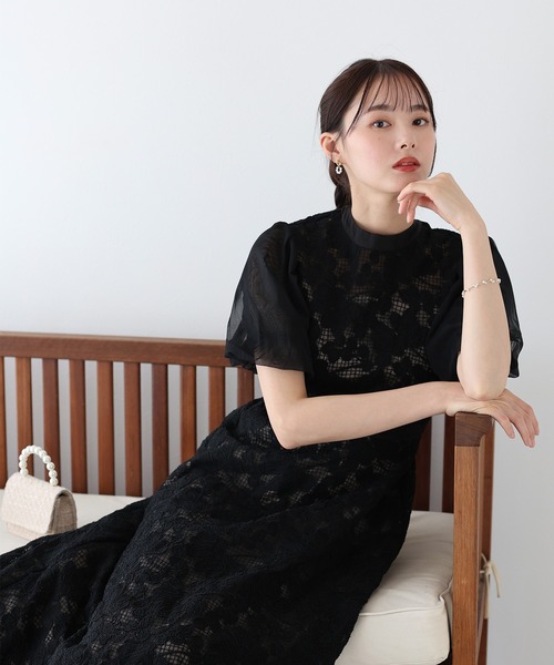 BLUEEAST エンブロイダリーレースパーティードレス　オケージョン　結婚式 BLUEEAST ドレス エンブロイダリーレースパーティードレス