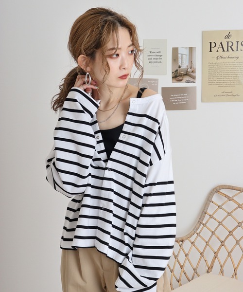 カーディガン MONT KEMMEL YARN DYED 30/2 PLATING JERSRY BASQUE CREW CARDIGAN レディース