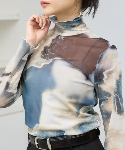 tシャツ マーブルプリントシアートップス レディース Lui's tシャツ マーブルプリントシアートップス レディース