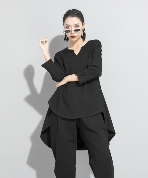 tシャツ 「 B'day / ビーデー 」ロング 七分袖 チュニック トップス キーネック レディース