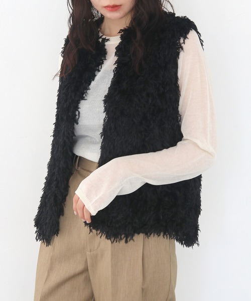 ベスト ジレ フェザーベスト レディース HER CLOSET ベスト ジレ 「vingtrois」フェザーフリンジベスト