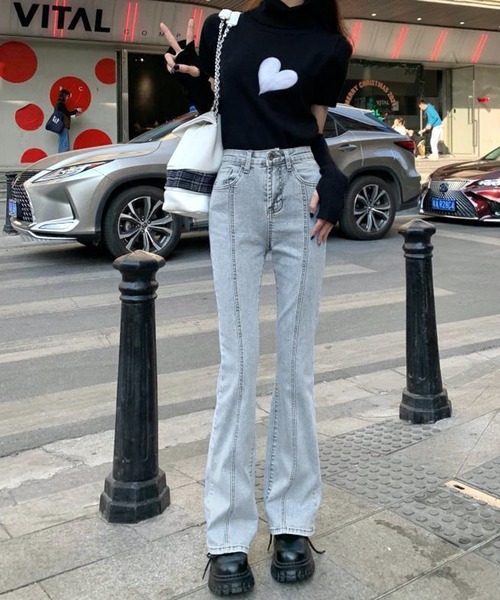 ジーンズ デニム デニムパンツ Nia(ニア)/「美脚効果」ハイウエスト