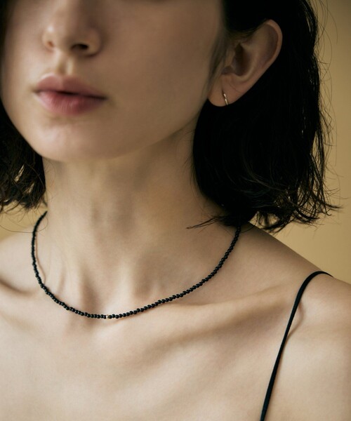 ete シンプル 黒 ネックレス ete bijoux ネックレス 「ムード」 K10YG ブラックカルセドニー